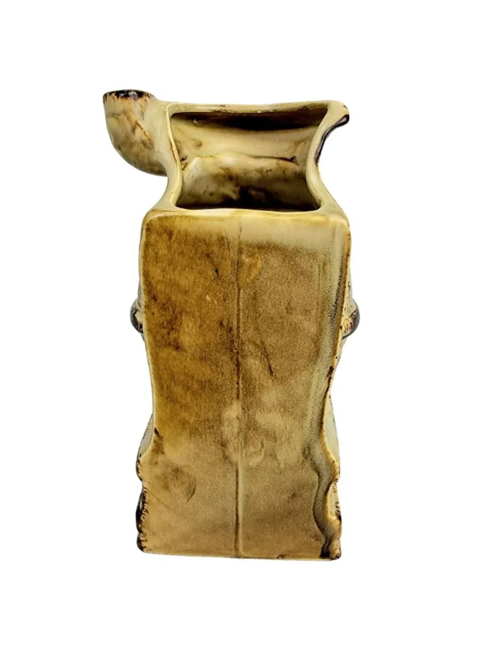 Vintage 80s Caffco Pot Belly Stove Ceramic Vase Bookshelf Brown Tan Rustic Retro - Picture 2 of 11
